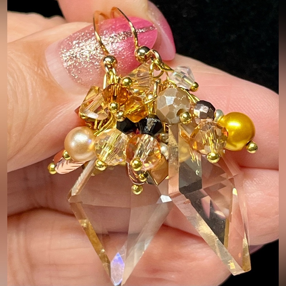Elegant citrine colored and Gold Beaded Earrings